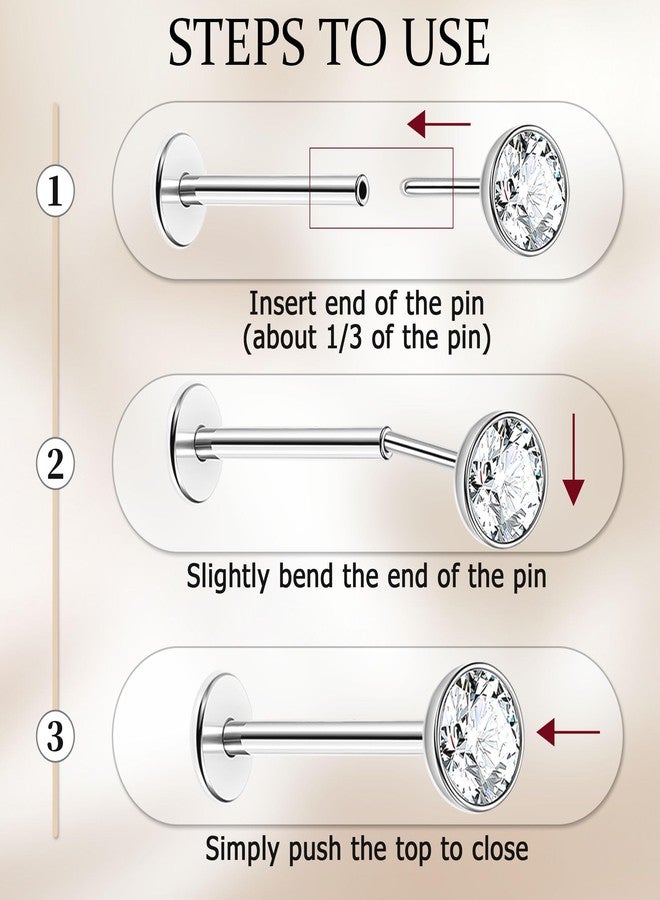 NICEIGHT 4Pcs 16G G23 Titanium Threadless Push in Labret Monroe Studs Lip Rings Hypoallergenic Cartilage Stud Earrings for Sensitive Ear Flat Back Stud Helix Tragus Conch Piercing Jewelry 10MM - Image 4